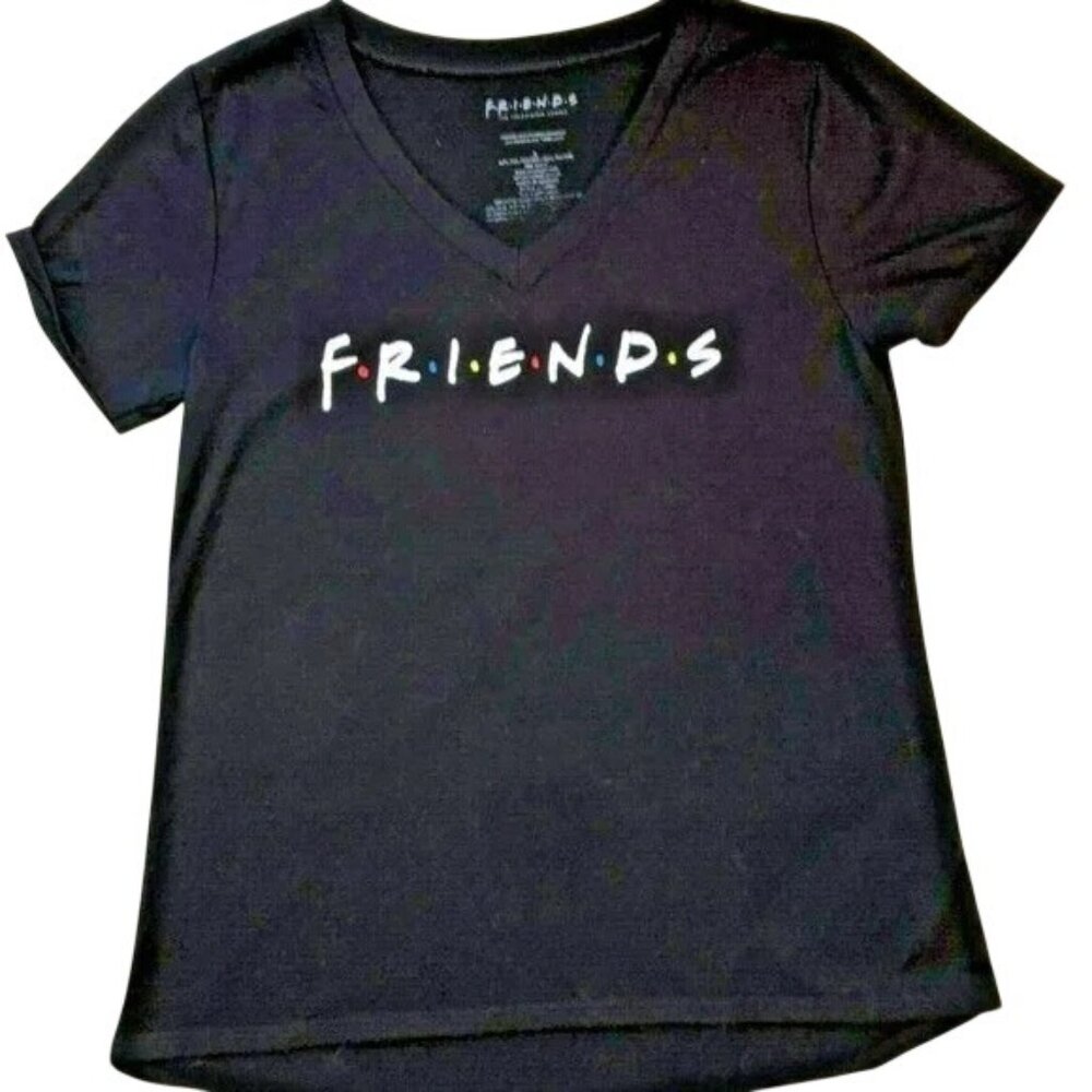 Friends T-Shirt Size Small Black Authentic V-Neck Cap Sleeves  Womens